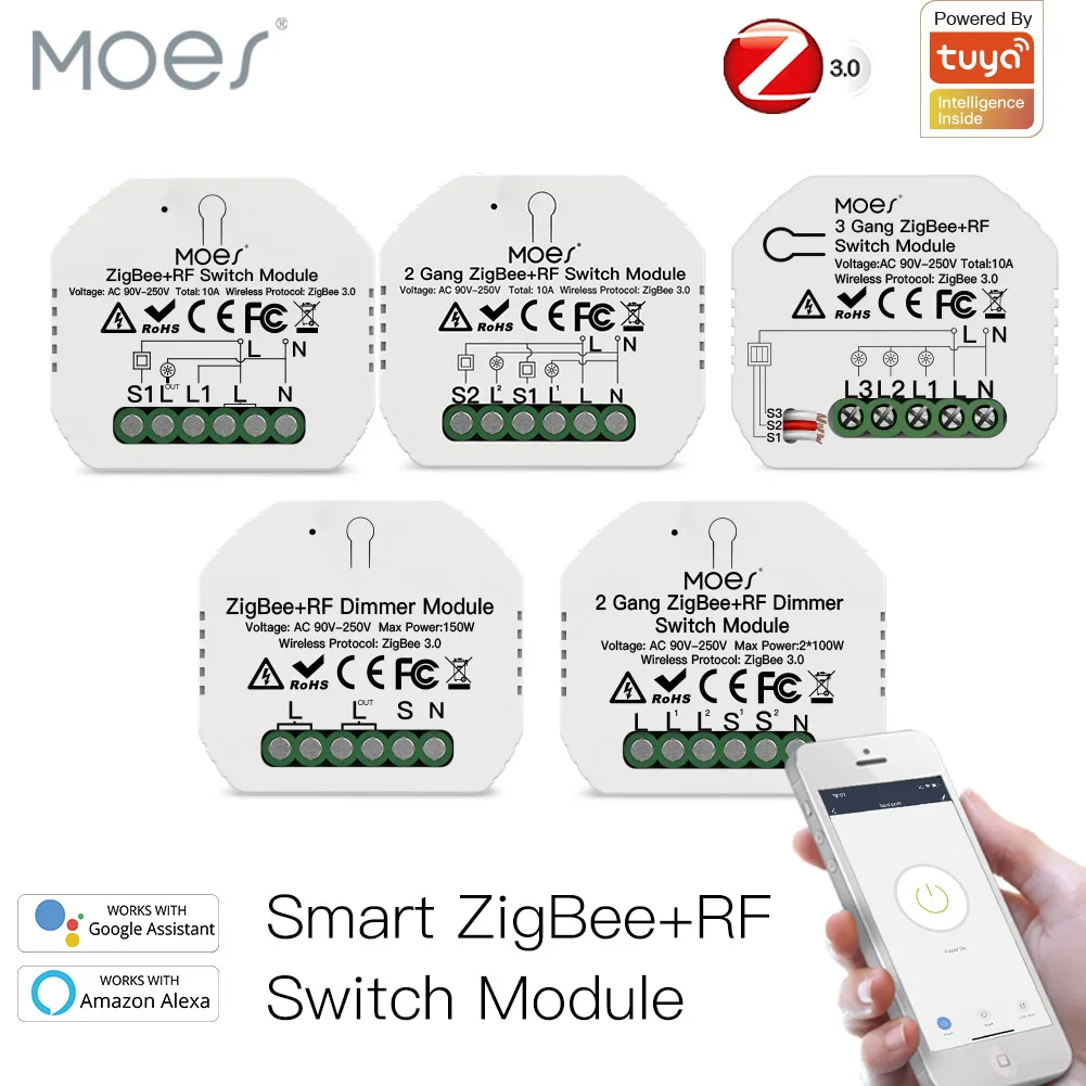 Módulo de relé de interruptor de luz inteligente Tuya ZigBee 3,0, Control por aplicación Smart Life, Tuya, funciona con Alexa, Google Home, Yandex, 1/2/3 entradas