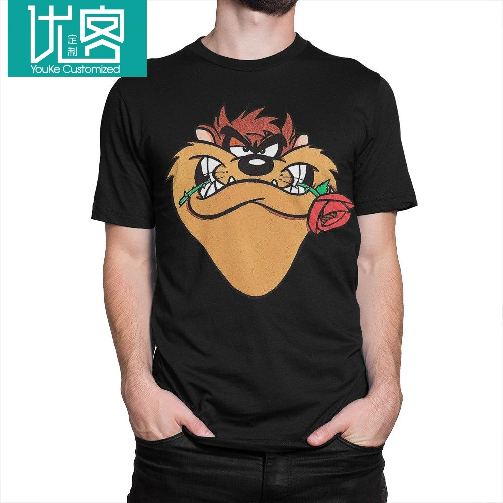 

Taz With RoseT-shirt, Tasmanian Devil Looney Tunes Shirt, All Sizes Cartoon t shirt men Unisex New Fashion tshirt Loose Size