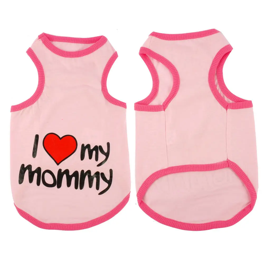 Розовый Футболки с котом для кошек Love Daddy Mommy напечатанный однотонный Цвет одежда для домашних животных, котов; хлопковое платье без рукавов котята жилет маленькая одежда с принтом в виде собак - Цвет: Розовый