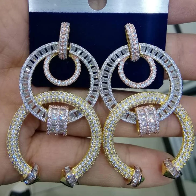 

GODKI 2020 New Trendy 3 Tone Dangle Earrings for Women Wedding Full Micro Cubic Zircon Bridal Engagement Jewelry Addiction