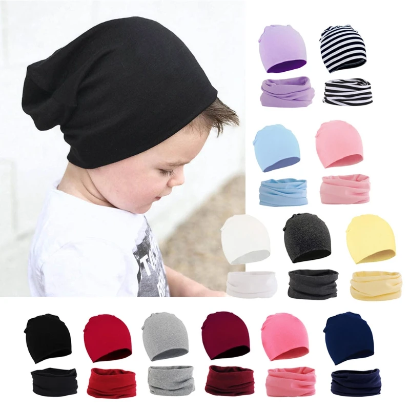 

2Pcs Children Hat Scarf Set Cotton Baby Beanie Collar Autumn Winter Baby Boy Girl Cap Kids Warm Hats Scarves