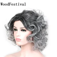 WoodFestival Серый Черный Короткие парики для женщин термостойкие волосы Косплей синтетический парик кудрявый