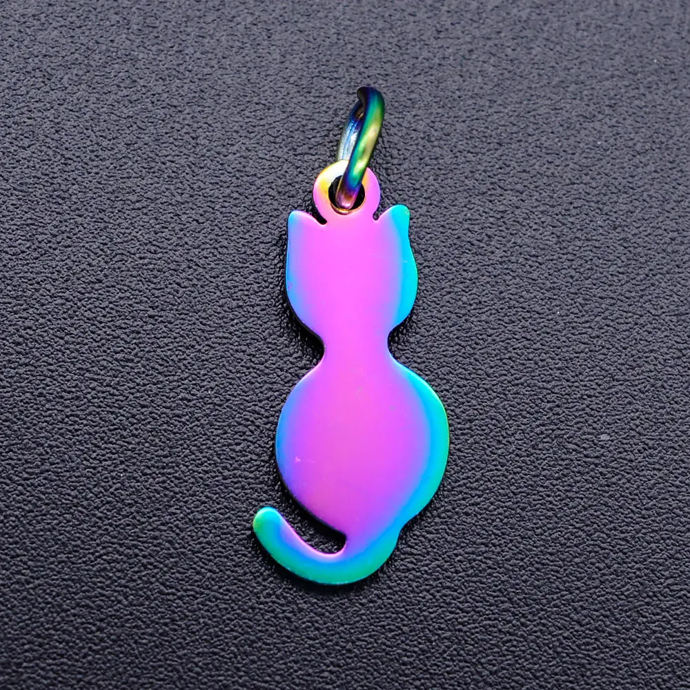 5pcs/lot 100% Stainless Steel 8x21 Cat diy Charms With Rainbow Plated Wholesale Finding Charm Suppliers 5pcs/lot 100% Stainless Steel 8x21 Cat diy Charms With Rainbow Plated Wholesale Finding Charm Suppliers