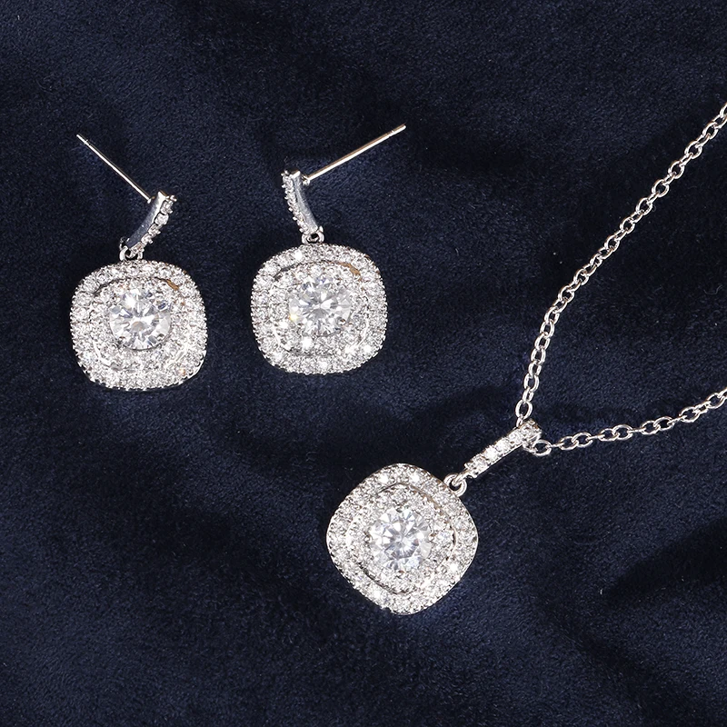 White ZAKOL Classic White Color Square Shape Zirconia Crystal Earrings Necklace Set For Women Trendy Bridal Wedding Jewelry FSSP262 - Окраска металла: White