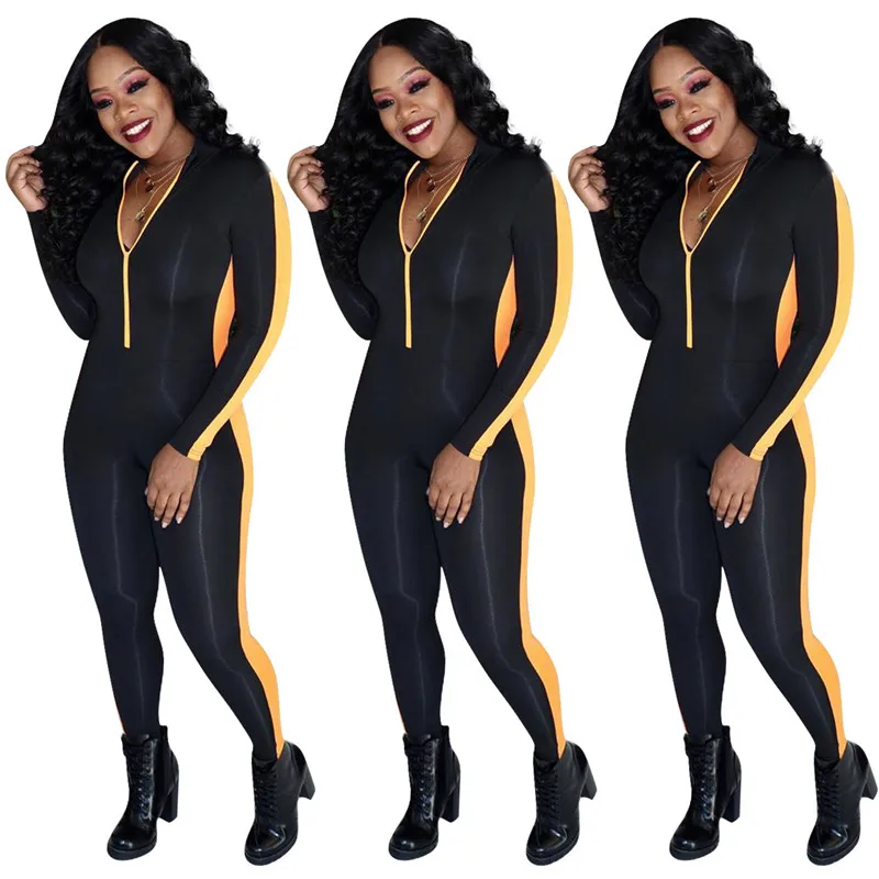 Цветной полосатый лоскутный бандажный комбинезон, сексуальный комбинезон на молнии с v-образным вырезом, вечерние комбинезоны для ночного клуба, цельные Обтягивающие Комбинезоны XXL