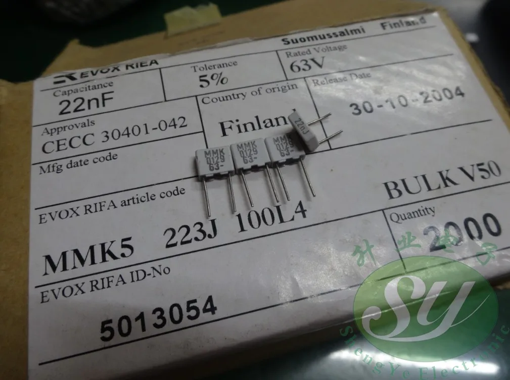 50 шт. EVOX MMK5 0,022 мкФ/63 в 22NF 223 пленочный конденсатор 5 мм