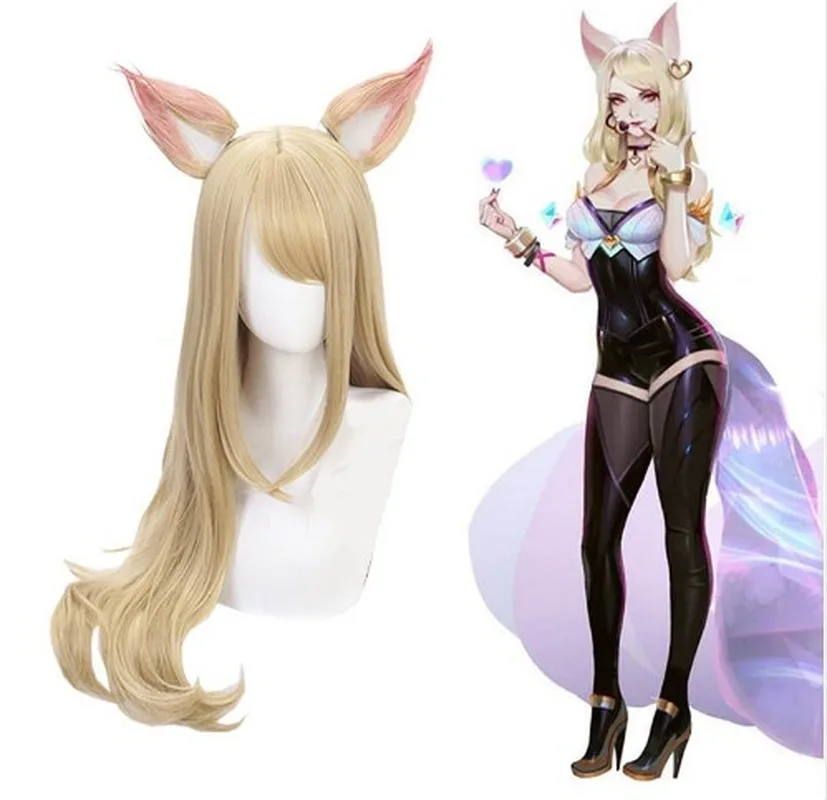 Парик для косплея K/DA kda Ahri девятихвостая лиса, уши, парик