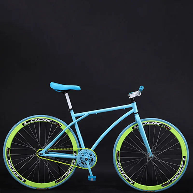 Bicycle Road Bike Fixed Gear Adult Men and Women Models Racing Solid Tire Single Speed Students New Cool - Цвет: Blue green