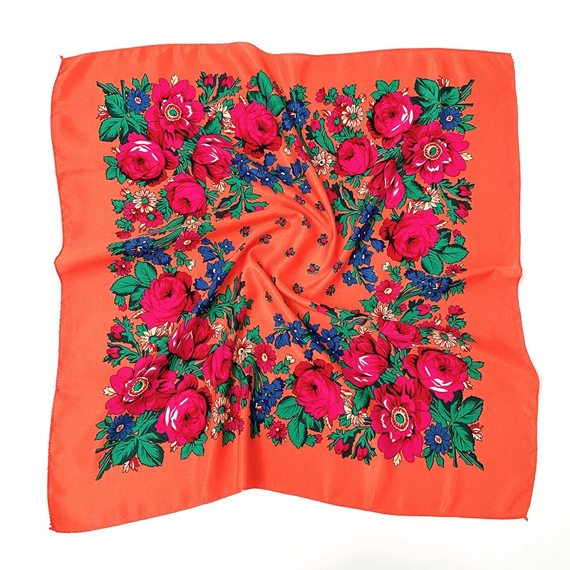 TJ01 orange Модный Русский стиль, женский головной убор, хлопковый шарф, цветочный принт, платок-хиджаб, роскошная брендовая накидка, шаль 70 см, платок - Цвет: TJ01 orange