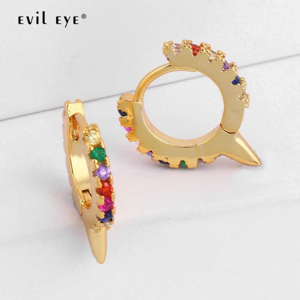 Evil Eye круглые радужные небольшие кольцевые серьги золотистого цвета микро проложить Циркон CZ серьги Модные Ювелирные изделия Подарки для женщин леди LE194