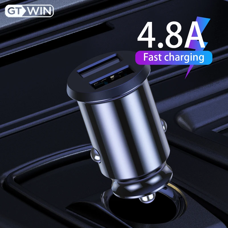 

GTWIN USB Car Charger QC Fast Charging 4.8A Mobile Phone Dual USB Quick Charge For iPhone Samsung Xiaomi Huawei Car Charging