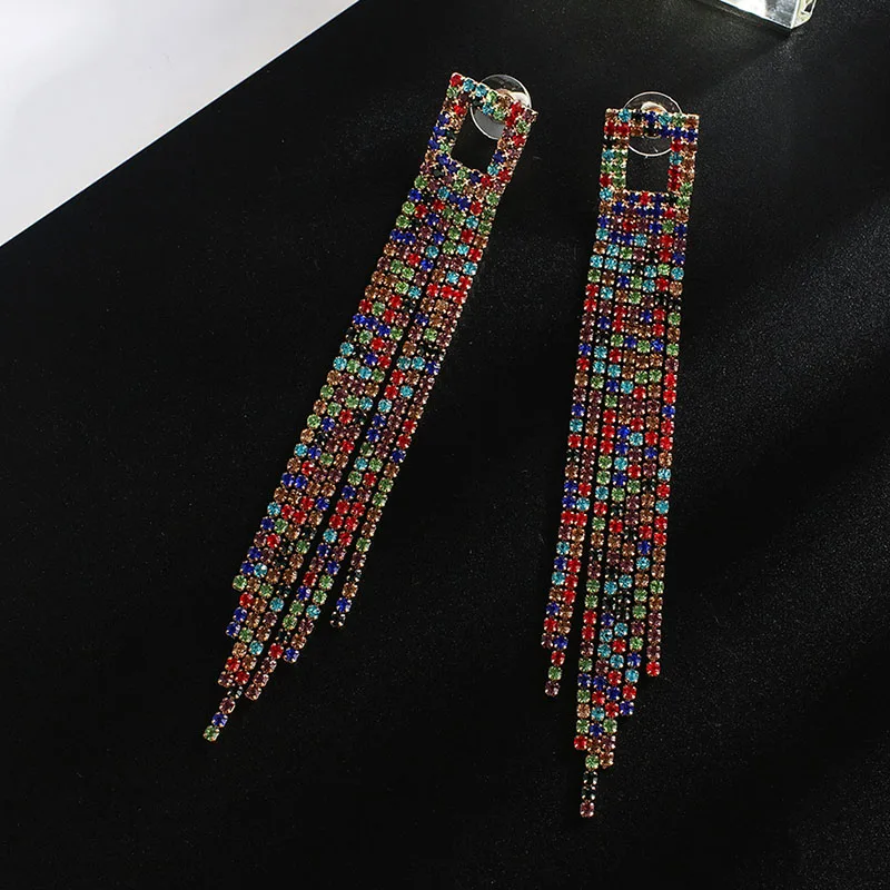 GKY652 gold colorful Модные свадебные серьги с кристаллами и кисточками для женщин массивные серьги многоцветные длинные серьги-подвески вечерние ювелирные изделия для выпускного вечера подарок - Окраска металла: GKY652 gold colorful