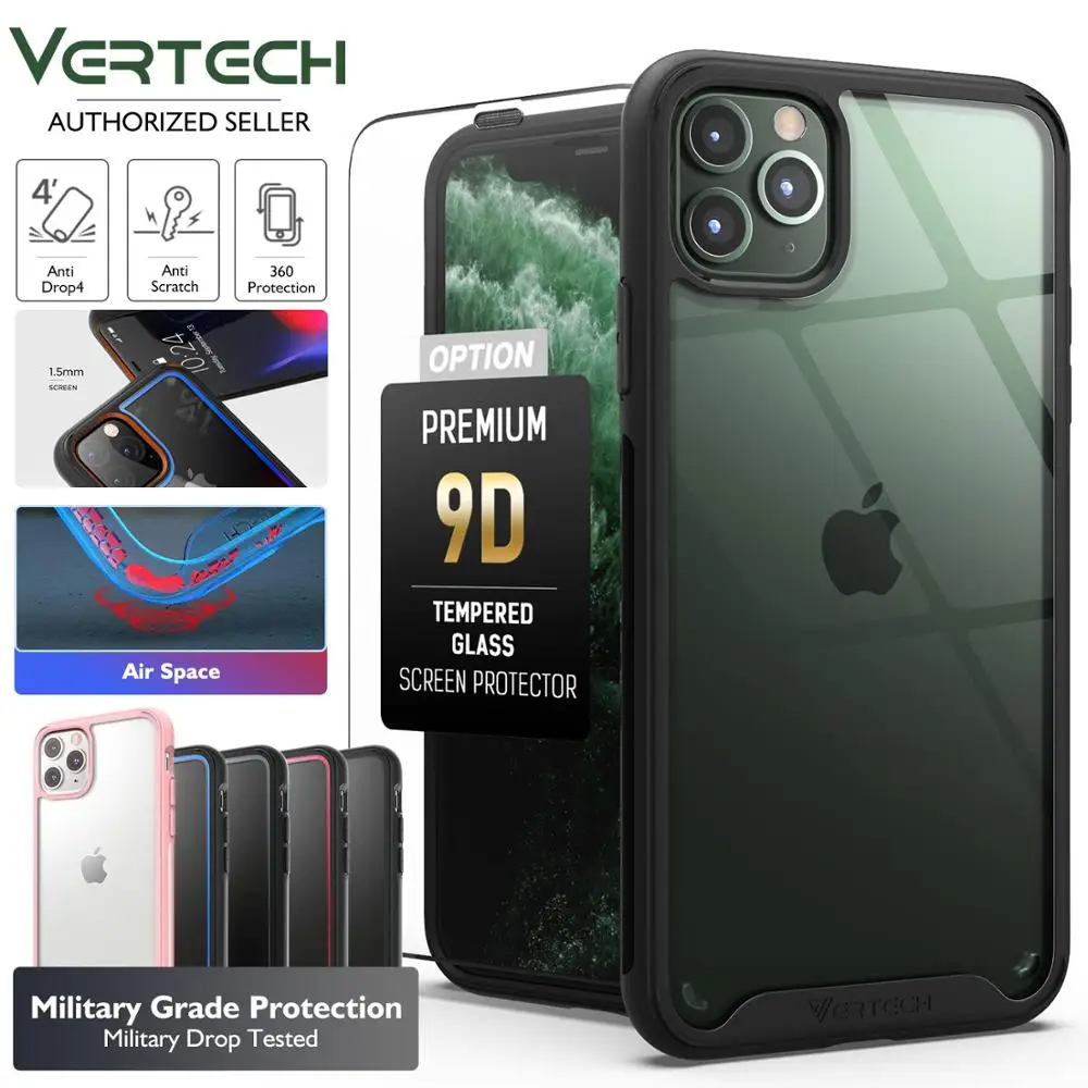 

VERTECH iPhone11 Pro Max Case Hybrid Shockproof Slim Hard Cover Transparent Protection Back Cover & iPhone11 Screen Protector