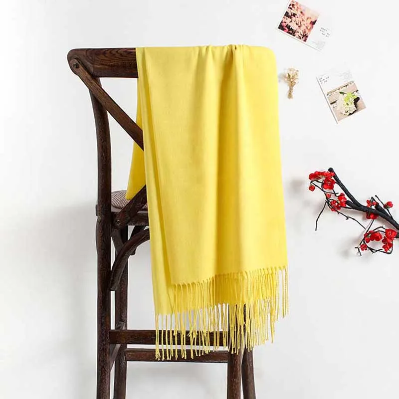 Женский шарф модные летние тонкие однотонные шали и обертывания женские пашмины бандана женский хиджаб зимние длинные шарфы - Цвет: Bright yellow