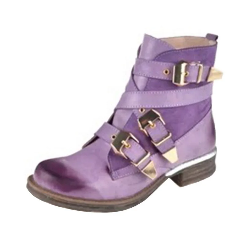 Vertvie/Зимние ботильоны; Модные женские фиолетовые короткие ботильоны из натуральной кожи; синие зимние ботинки с ремешками - Цвет: purple
