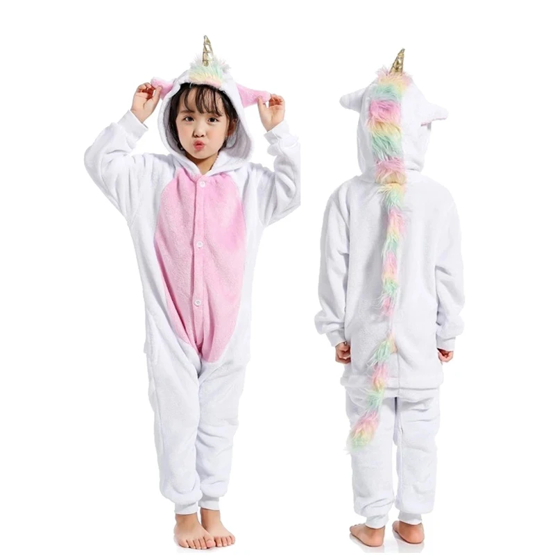 Kigurumi/Детские пижамы с единорогом для мальчиков и девочек зимние комбинезоны