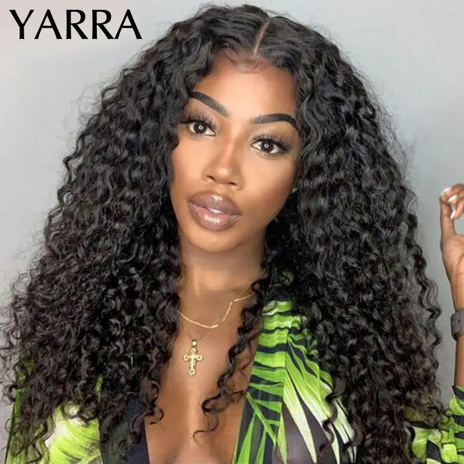 Pacotes com Fechamento Feixes de Cabelo Humano com Fechamento Onda Profunda Rendas Arrancadas Cabelo Brasileiro Remy Yarra 4x4 Pré 1 Presilhas com feixes