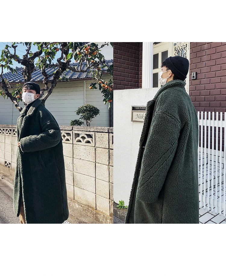 Корейский стиль, длинный Тренч из овечьей шерсти, парка для мужчин, зимняя уличная одежда, утолщенные Теплые Длинные парки с плюшевой подкладкой, мужская куртка, верхняя одежда