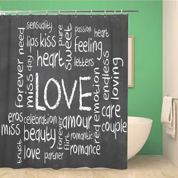 

Bathroom Shower Curtain Pink Abstract Love Word Cloud on Blackboard Red Affection 66x72 inches Waterproof Bath Curtain Set with