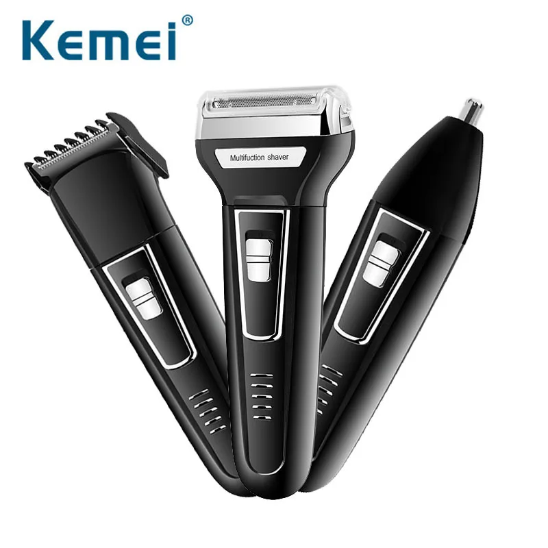 Kemei 3 в 1 электробритва, перезаряжаемый триммер для волос в носу, бритва, профессиональный станок для бритья, безопасные инструменты для ухода за лицом для мужчин 43D
