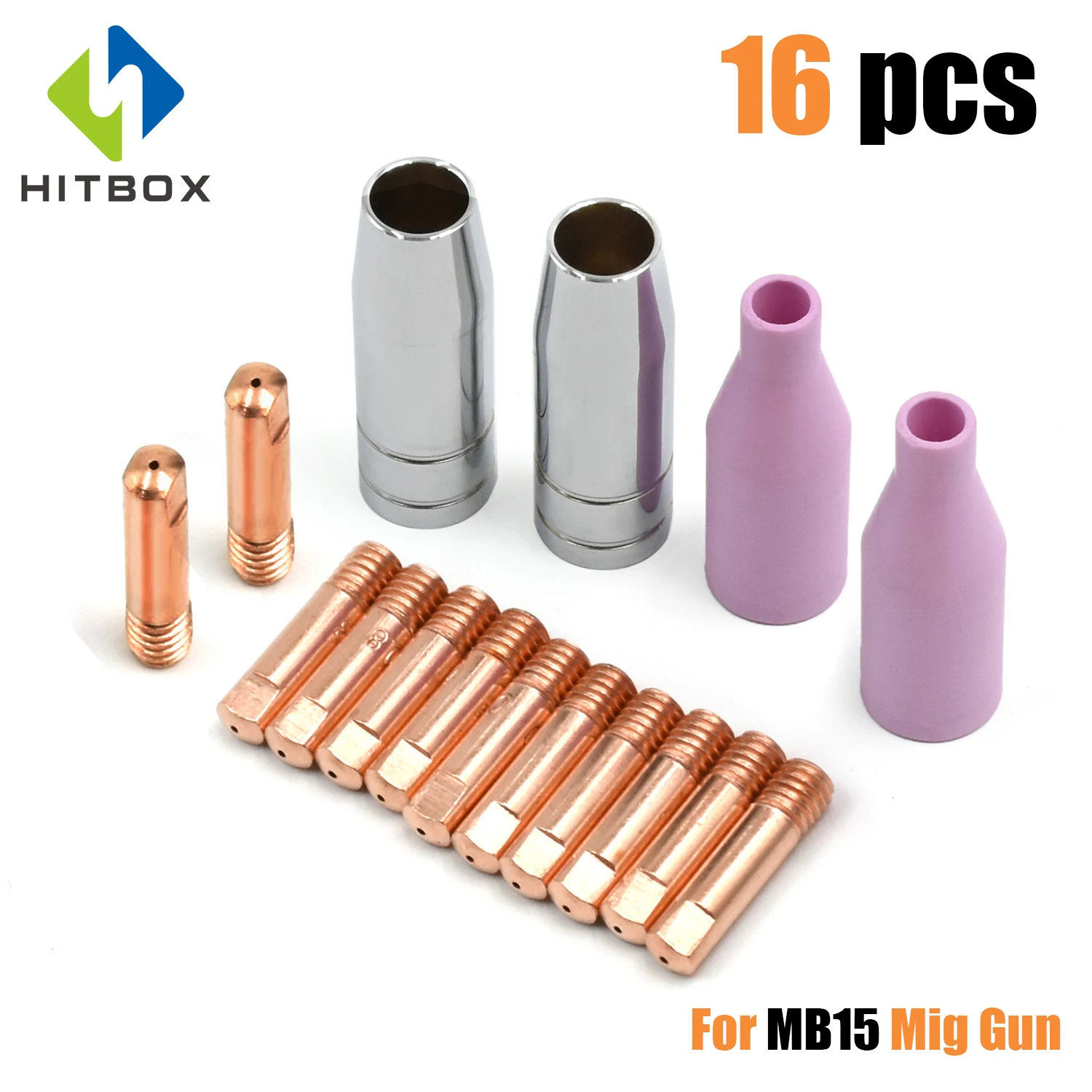 HITBOX Mig Набор насадок 16 шт. AK15 для сварочный фонарь Кепки наконечник свяжитесь с 0 8