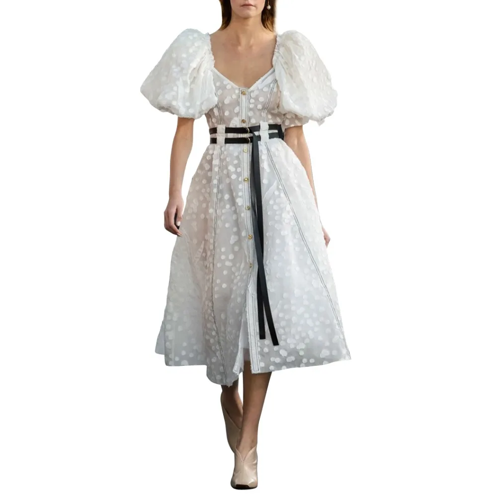 [LIVIVIO] Tumblr Ins/платье в австралийском стиле; вечерние жаккардовые платья в винтажном стиле с рукавами-пузырьками