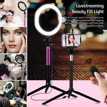 

6 Inch LED Ring Light 3200K-5600K Bi-color Selfie Ring Lamp Photographic Lighting With Tripod Phone Holder USB Plug Photo Studio