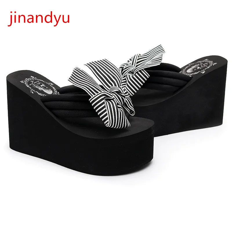 

Flip Flops Platform Shoes Women Slippers Sandals High Heels Mules Femme Summer Platforms Wedge Flip Flop Casual Slippers Bow