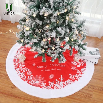 

UNTIOR 122cm Christmas Tree Skirt Circular Red and White Snowflake Printing Holiday Party Tree Decoration Xmas Tree Skirts