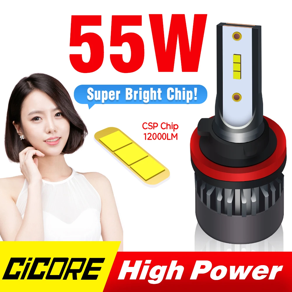 Светодиодные Автомобильные фары cicore H7 55 Вт h4 hb3 9006 9005 h11 h8 hir2 9012 h1 h3 комплект супер
