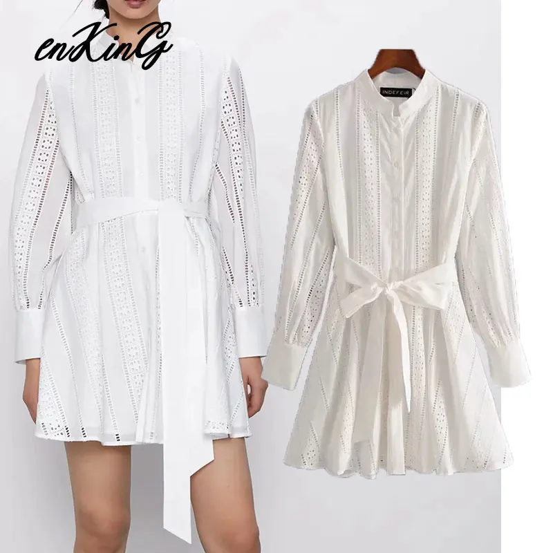 Женское винтажное мини платье с поясом белое весеннее в английском стиле