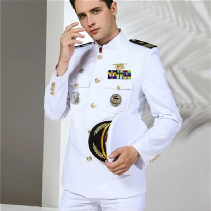 Hot Sale Standard Navy Uniform White Military Clothes Men American Formal Attire Suits Jacket + Pants