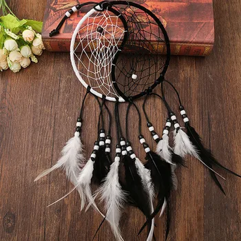 

Creative Girl Gifts Dreamcatcher Black White Circle Dream Catcher Feather Hanging Ornaments Auspicious Decoration for Bedroom