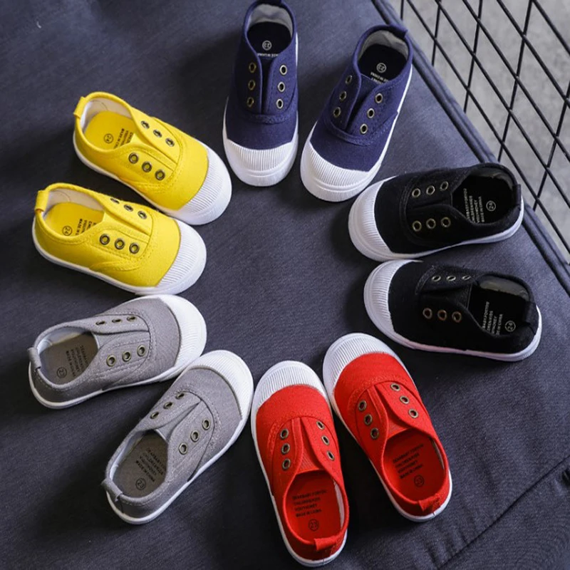 

Кроссовки холщовые для мальчиков и девочек, без шнуровки, с люверсами, защитный носок, белая подошва, обувь для детей, 2021