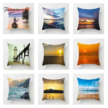 

Fuwatacchi Fresh Scenic Cushion Cover Oceanside Sunrise Cloud Nine Throw Pillow Cover Decorative Pillow Cover Sofa Pillowcase
