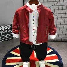 Костюмы из 3 предметов комплекты детской одежды для мальчиков детская куртка из искусственной кожи+ рубашка+ джинсы весенне-осенние детские комплекты для мальчиков детская одежда