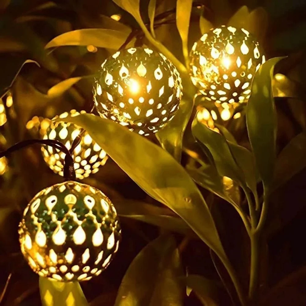 

Solar Moroccan Orb Silver Metal Balls String Lights LED Globe Light Christmas Holiday Wedding Garland Home Party Decor