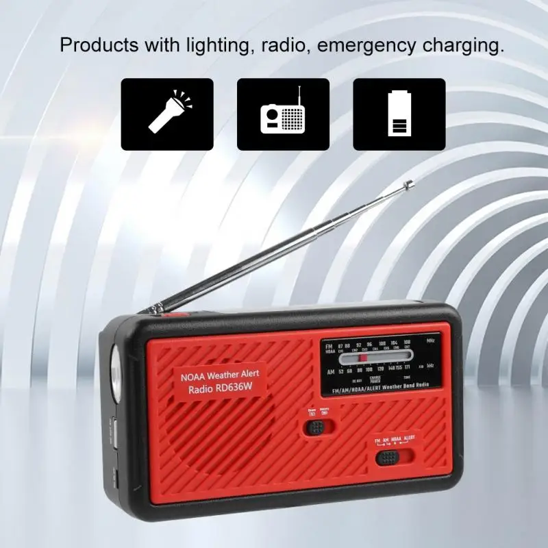 FULL-Emergency Flashlight Hand Crank Radio Solar Power Bank Fm Am Noaa Radios With Phone Charger For Outdoor Fishing Camping