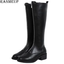 RASMEUP/женские зимние сапоги на молнии спереди; коллекция года; модные брендовые женские высокие сапоги на плоской подошве; женская теплая обувь; большие размеры