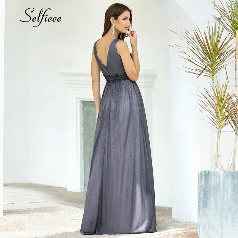 Новинка великолепные темно синие платья длинные с v образным вырезом а силуэта