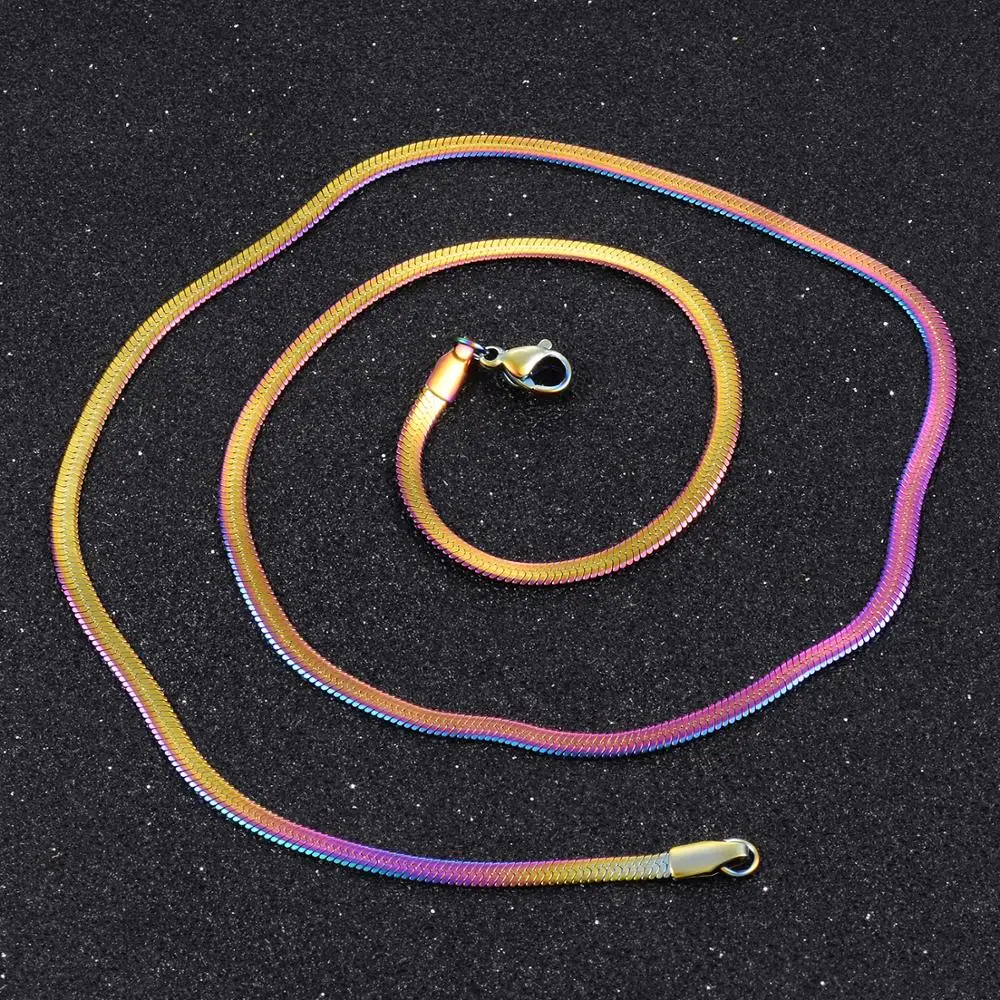 Width 3mm Stainless Steel Flat Necklace Gold Waterproof Filmy Snake Chain Men Gift Jewelry Various Length - Image 4