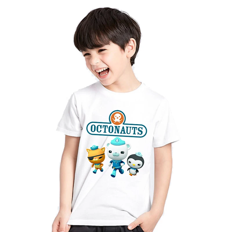 Crianças dos desenhos animados anime menina t camisa crianças meninos roupas de verão moda casual tops manter a calma e amar o octonauts camisa branca