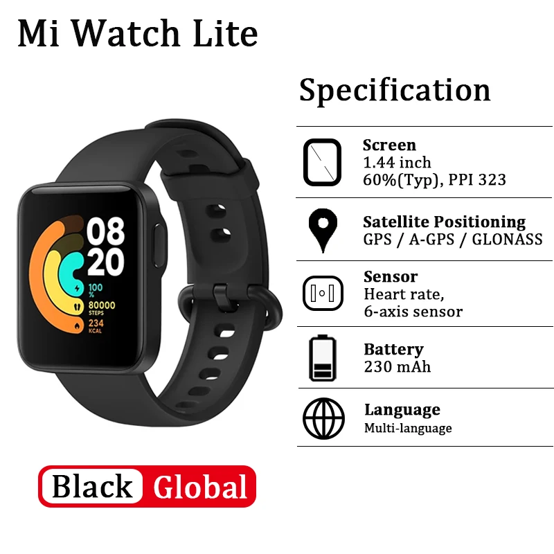 Xiaomi Mi часы Lite смарт-браслет GPS фитнес-трекер фитнес-браслет сердечного ритма 1,4 дюймов будильник Redmi Смарт-часы глобальная версия-1