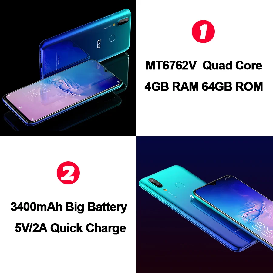 Мобильный телефон Elephone A6 MAX 6 53 ''с каплями воды Android 9 0 4 ГБ 64 Восьмиядерный