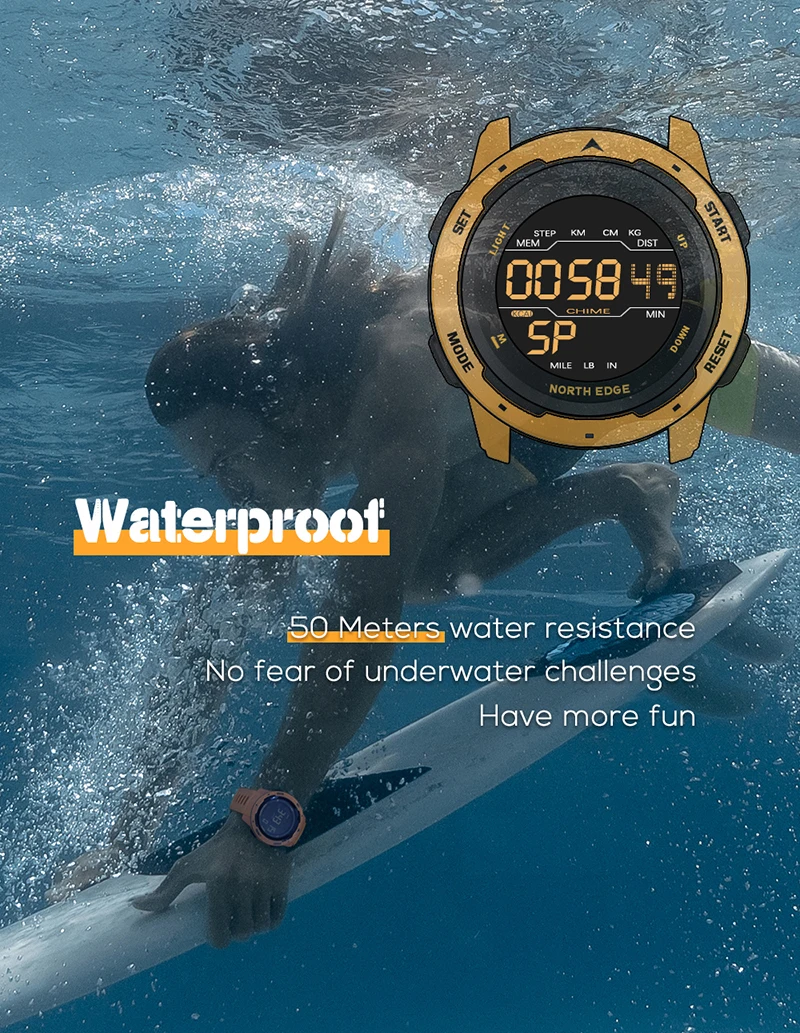NORTH EDGE Mars Men Smartwatch Women Sports Watches Military Clock Dual Time Pedometer Digital Alarm Countdown Waterproof 50M