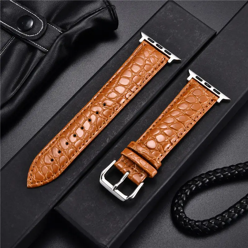 Simulation Crocodile Pattern Leather Watch Strap For Watch 8 7 6 5