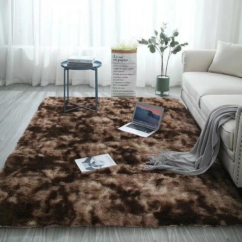 Fashion European Long Hair Bedroom Fur Carpet Bay Window Bedside Mat Washable Personality Blanket Gradient Color Living Room Rug - Цвет: 7