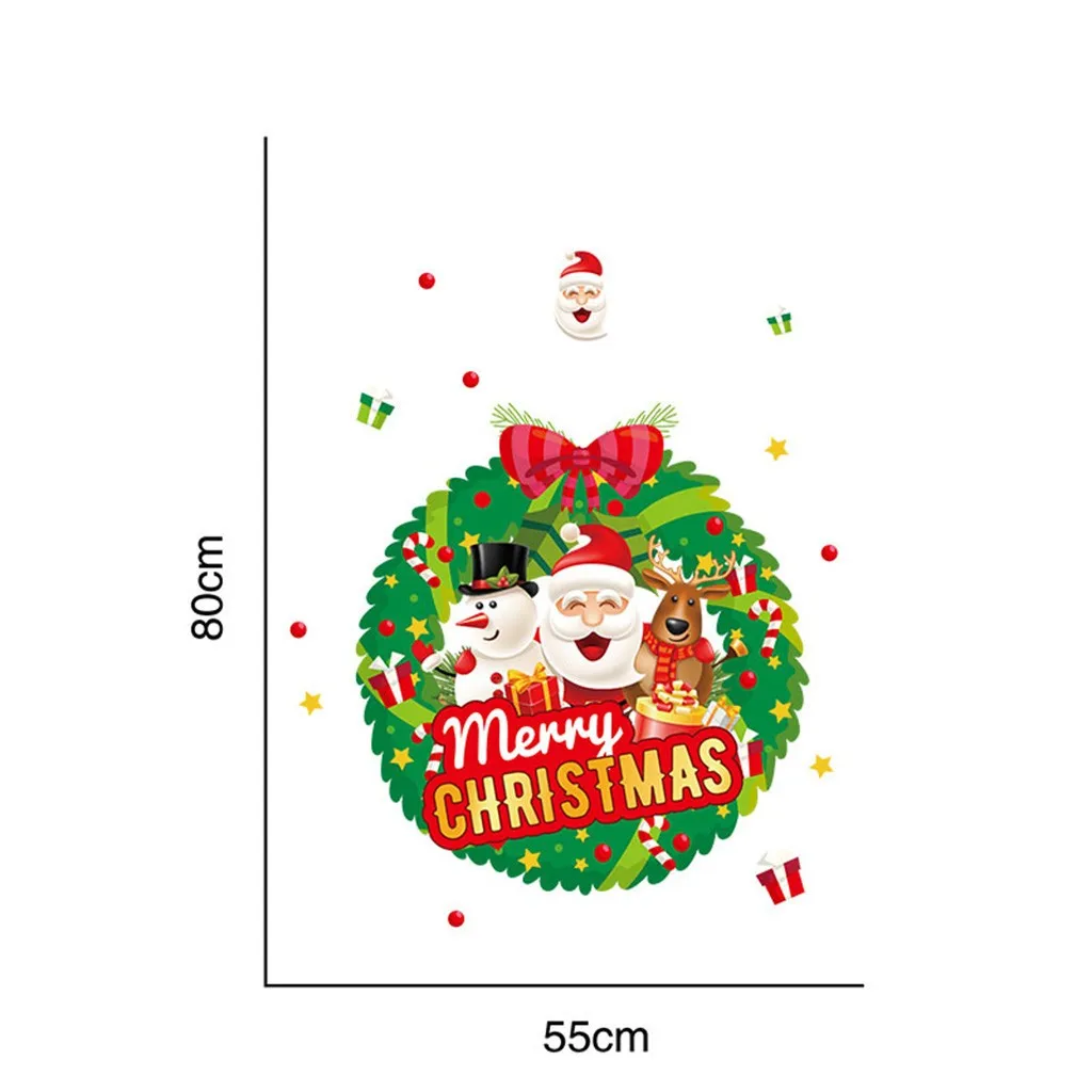 Merry Christmas стикер на стену s Мультфильм Снеговик Санта для витрины, стекла украшение, наклейки из ПВХ Рождество Домашний декор настенные наклейки