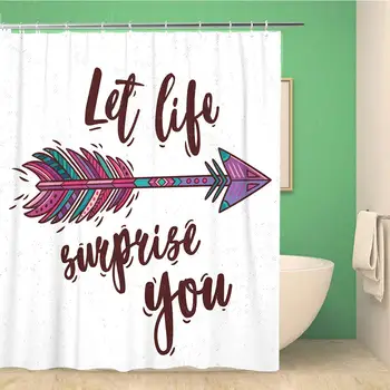 

Bathroom Shower Curtain Let Life Surprise You Boho Inspirational Ethnic Arrow Polyester Fabric Waterproof Bath Curtain Set with