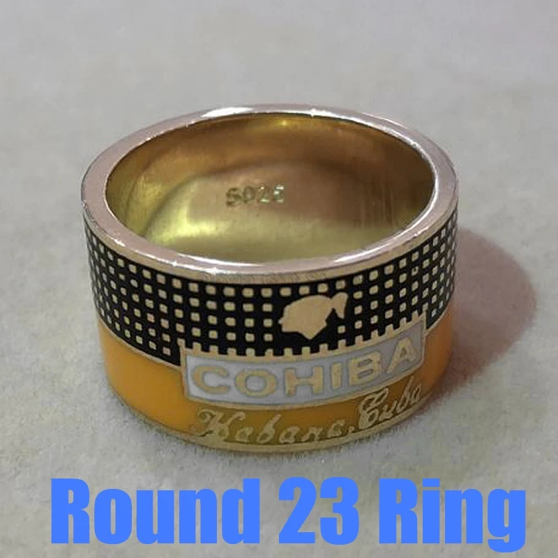 COHIBA, элегантное кольцо для сигарет, покрытое золотом, 925 пробы, серебряное кольцо, ювелирный набор для курения табака, креативный подарок с коробкой - Цвет: Round 23 Ring